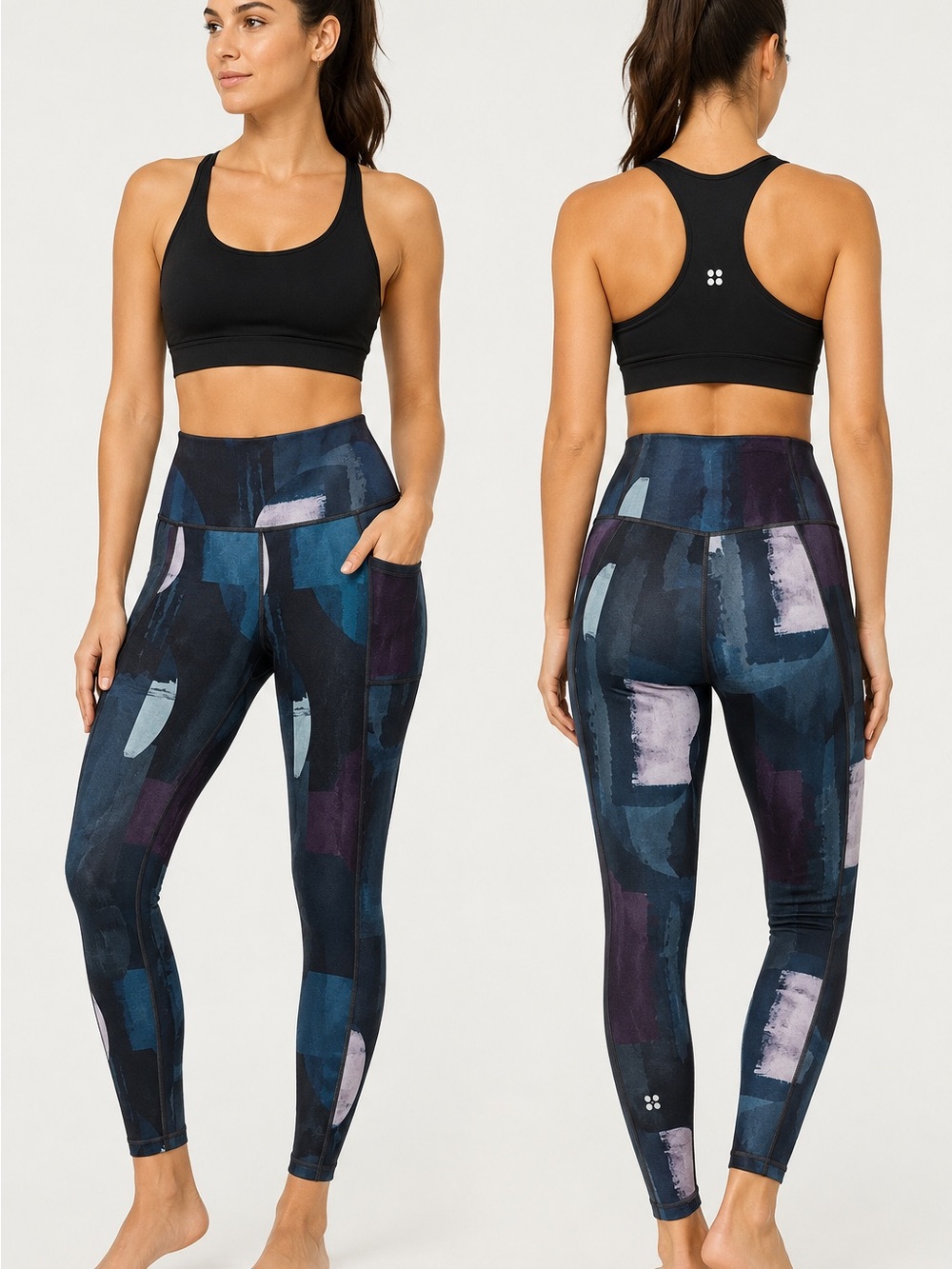 Sweaty Betty Super Sculpt Leggings Blue Abstract High Waisted Compression EUC